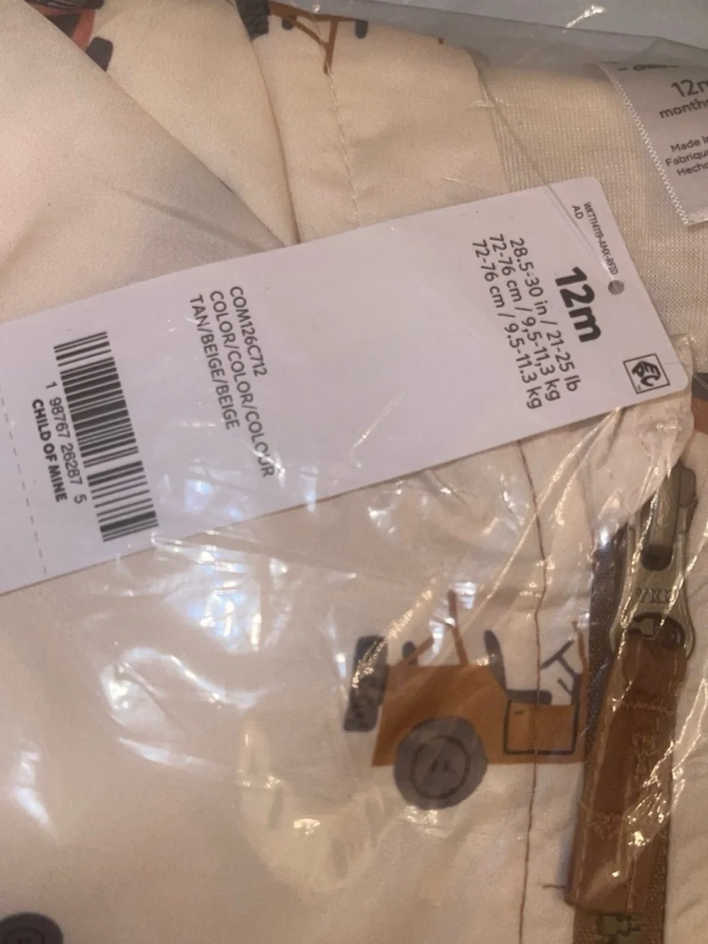 child of mine Cream and Brown Kids Hooded Jacket with Car Motif